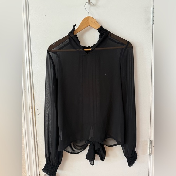 Express Mesh Black Long Sleeve Blouse - Picture 3 of 3